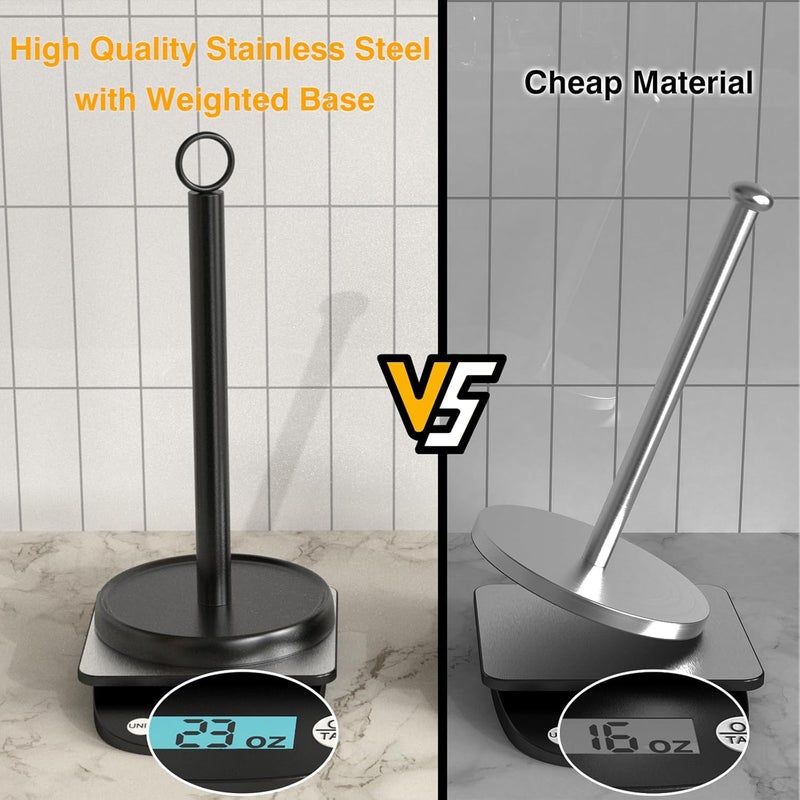 PAROTO Paper Towel Holder Countertop, Stainless Steel, Weighted Base, Anti-Slip, Black Paper Towel Holder Stand for Kitchen Bathroom Farmhouse Essentials Decor Accessories - Image 3